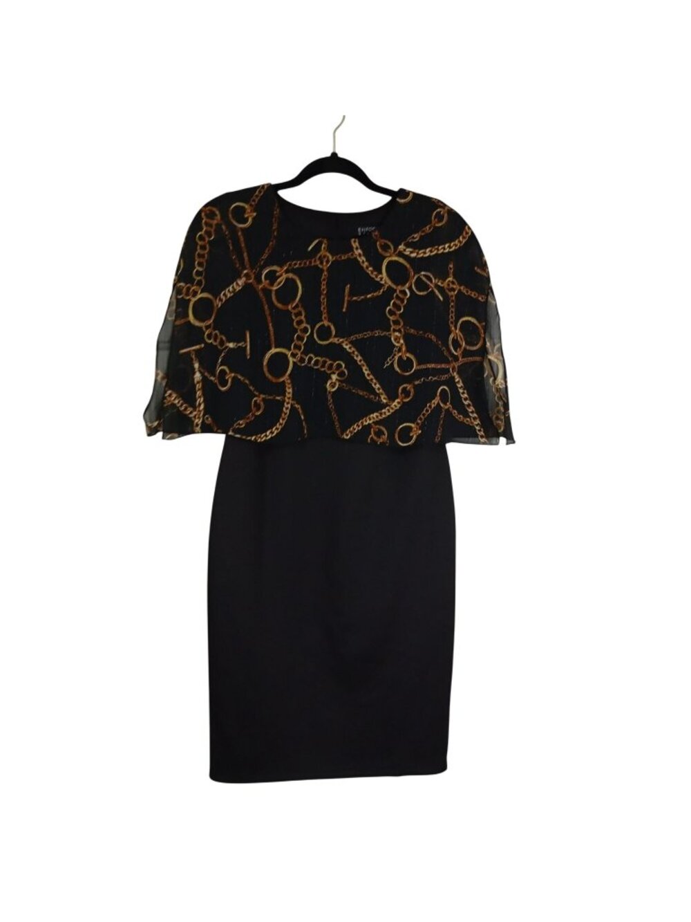 Black & Gold Chain Print Overlay Sheath Dress By Enfocus Studio Size 6 Womens